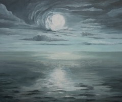 Maanlicht op het wad<br>olieverf op doek<br>100 x 120<br>2007