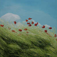 Dijk met Klaprozen 2<br>olieverf op doek<br>90 x 90<br>2007