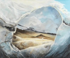 Doorreis<br><br>tussen vertrek en aankomst<br>verschuift de tijd<br>de zich met mysterie vullende ruimte<br><br>gemengde technieken<br>100 x 120<br>2007<br>