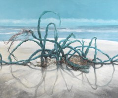 Een stille reis<br><br>verborgen geluk<br>in heimelijk verplaatsen<br>soms oh zo zichtbaar<br><br> gemengde technieken<br>100 x 120<br>2007