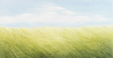 In het gras<br>olieverf op doek<br>60 x 120<br>2005