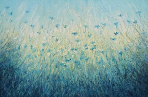 Veld met korenbloemen<br>olieverf op doek<br>80 x 120<br>2013